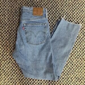 Levi's Premium 501 Jeans Womens 26 x 26 Blue Big E Straight Raw Hem Button Fly